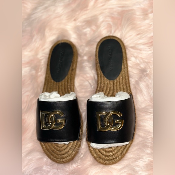 Dolce & Gabbana Logo Leather Flat Espadrille Sandlas size - Picture 6 of 7